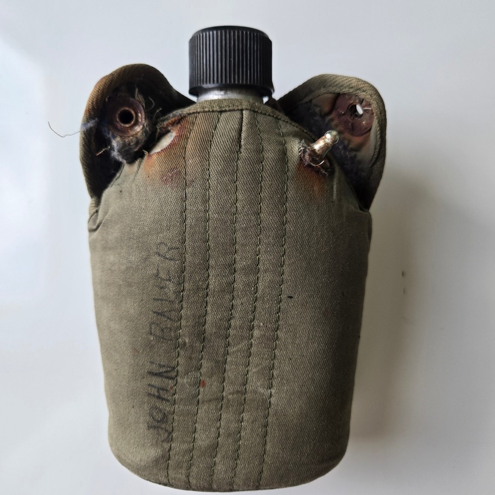 Vintage Military Aluminum Canteen Olive Drab Canvas Cover Field Gear